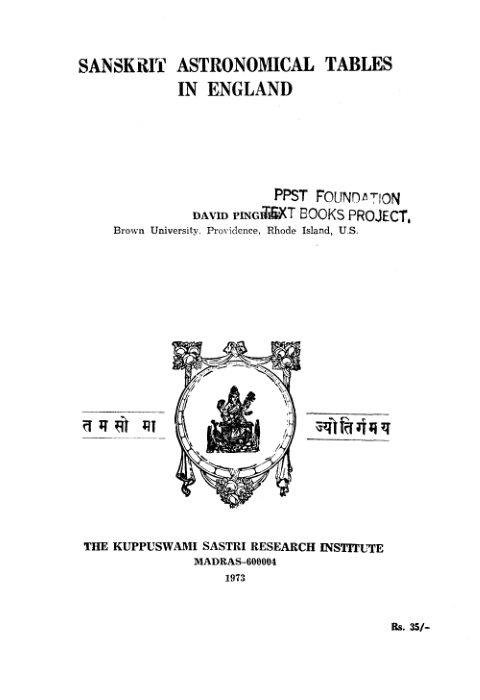 Pingree. Sanskrit Astronomical Tables in England